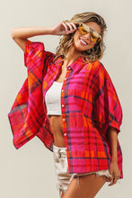 Load image into Gallery viewer, BiBi Button Up Dolman Sleeve Plaid Shirt