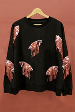 Load image into Gallery viewer, BiBi Sequin Fringe Football Patch Round Neck Sweatshirt