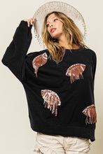 Load image into Gallery viewer, BiBi Sequin Fringe Football Patch Round Neck Sweatshirt