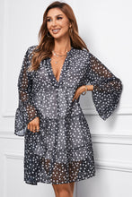 Load image into Gallery viewer, Printed Notched Neck Flare Sleeve Tiered Dress