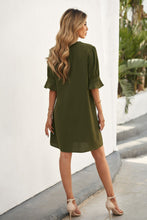 Load image into Gallery viewer, Puff Sleeve Notched Mini Shift Dress