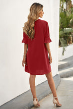 Load image into Gallery viewer, Puff Sleeve Notched Mini Shift Dress