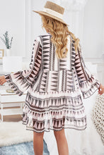 Load image into Gallery viewer, Printed Notched Neck Flare Sleeve Tiered Dress