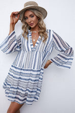 Load image into Gallery viewer, Printed Notched Neck Flare Sleeve Tiered Dress