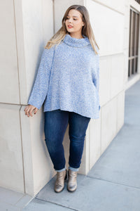 Cozy Cowl Neck in Heather Blue