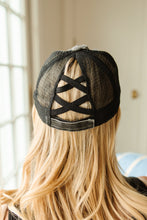 Load image into Gallery viewer, Criss Cross Ponytail Baseball Cap in Black