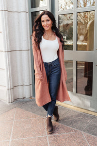 Hooded Cardigan In Red Sand