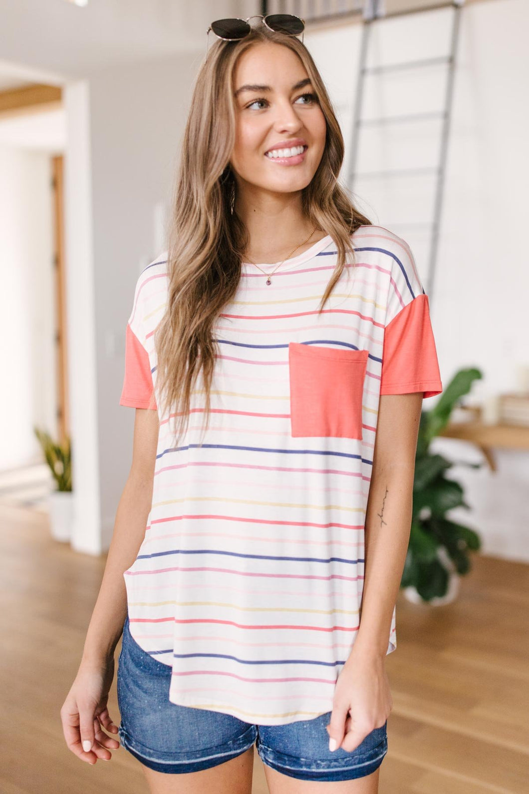 Coral & Stripes Top