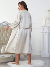 Load image into Gallery viewer, Satin V-Neck Cami, Shorts, and Belted Robe Pajama Set