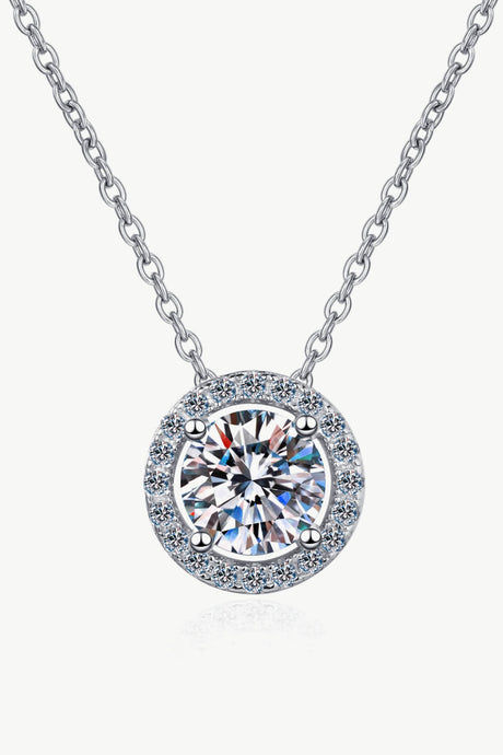 1 Carat Moissanite Round Pendant Chain Necklace