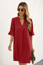 Load image into Gallery viewer, Puff Sleeve Notched Mini Shift Dress