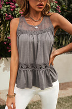 Load image into Gallery viewer, Lace Yoke Peplum Tank