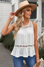 Load image into Gallery viewer, Lace Yoke Peplum Tank